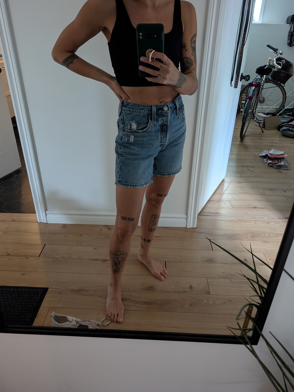 Levi's Medium Blue Distressed High-Rise Jean Shorts